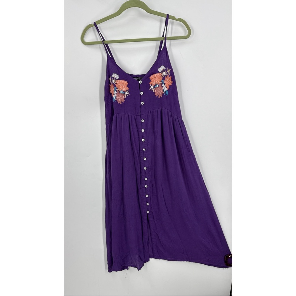 Anandas Purple Floral Embroidered button in front Midi Dress Xl